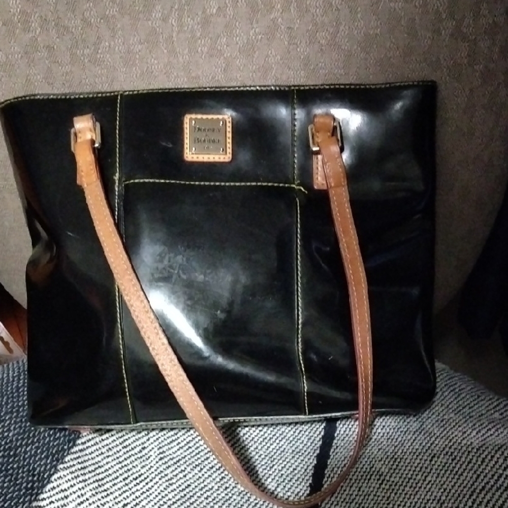 Dooney & Bourke Black Tote Bag with Tan Straps